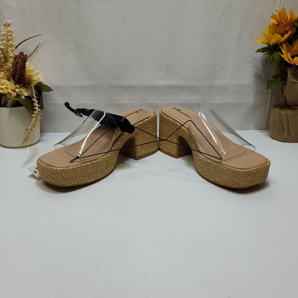 No Boundaries Platform Mule Jute Rattan Sandals Clear Strap Memory Foam Size 10 - Picture 3 of 9